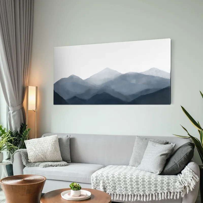 Peinture De Paysage Abstraite Misty Mountain Range Art Serene Blue And Grey Landscape