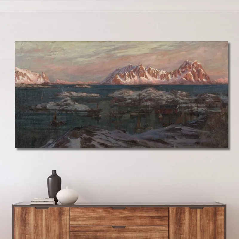 Fishing Harbour With Sunlit Mountains. Study From North Norway Anna Boberg