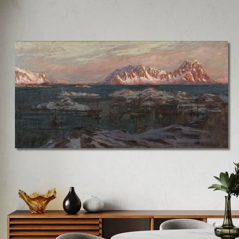 Fishing Harbour With Sunlit Mountains. Study From North Norway Anna Boberg