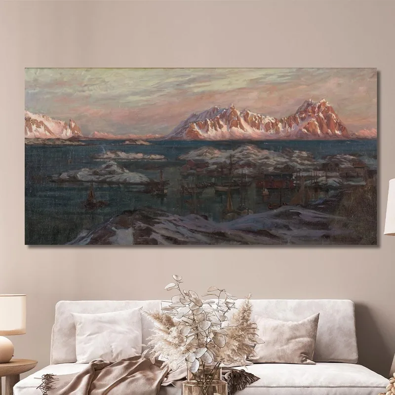 Fishing Harbour With Sunlit Mountains. Study From North Norway Anna Boberg