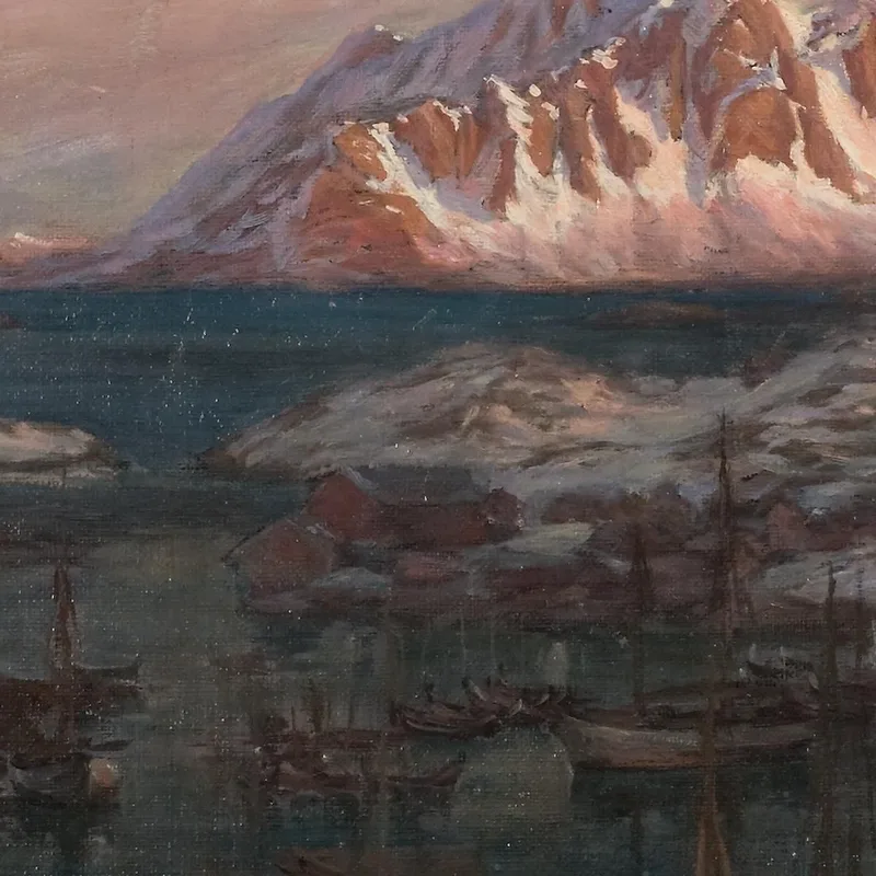 Fishing Harbour With Sunlit Mountains. Study From North Norway Anna Boberg