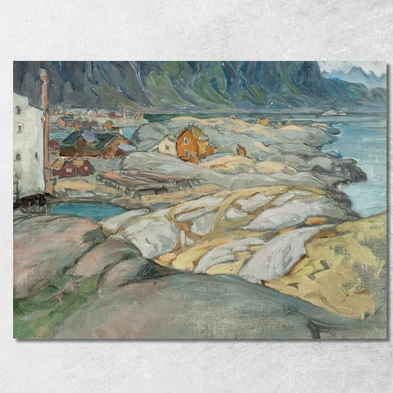 Le Village Au Pied De La Montagne. Étude Depuis Les Lofoten Anna Boberg tableau impression sur toile
