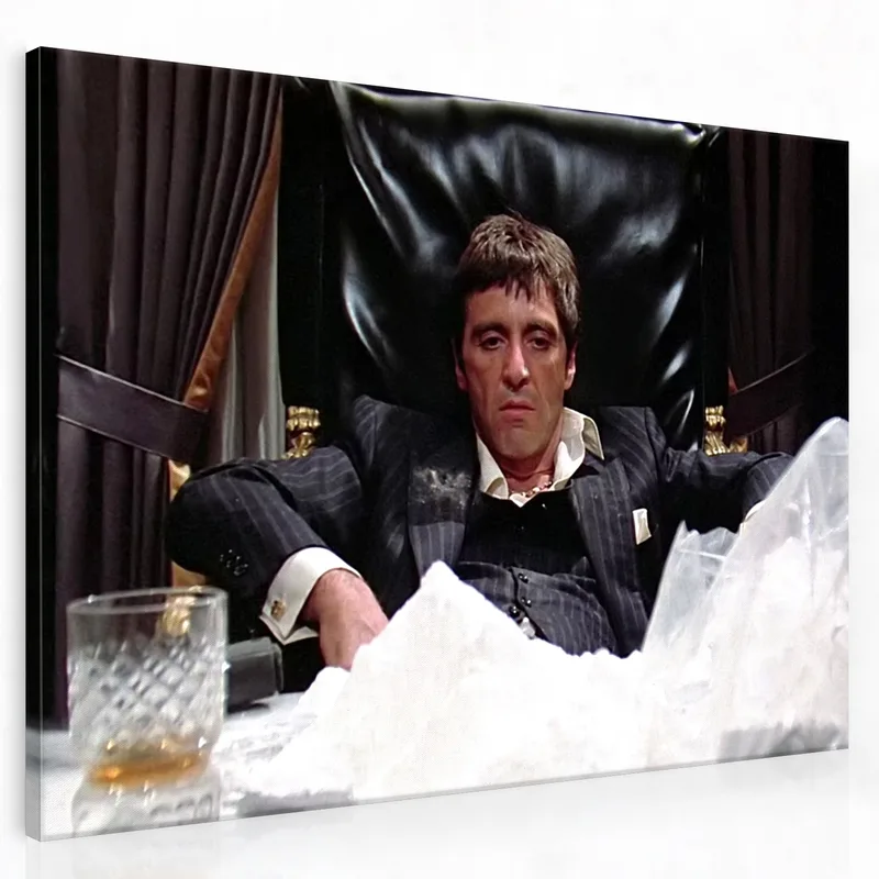 Tony Montana mit Kokain drucken auf leinwand