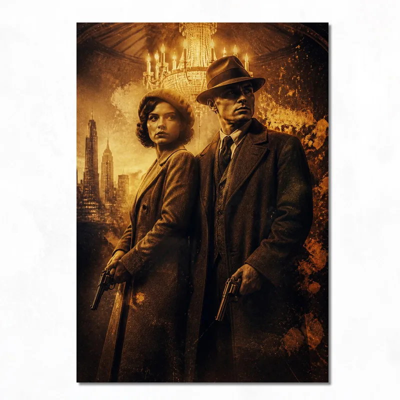 Toile artistique duo bonnie & clyde