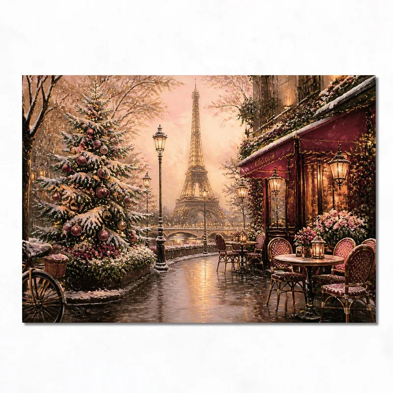 Lienzo artistico escena invernal de parís