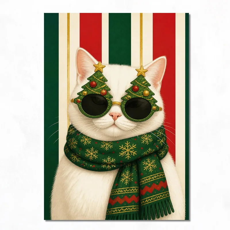 Canvas art print festive cat in sunglasses