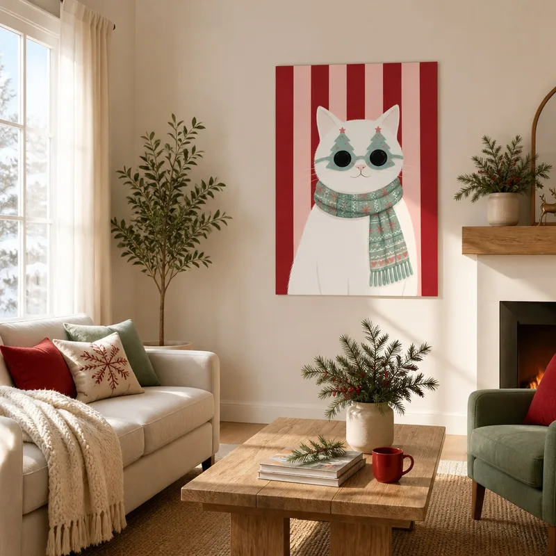 Fine art print christmas cat with sunglasses