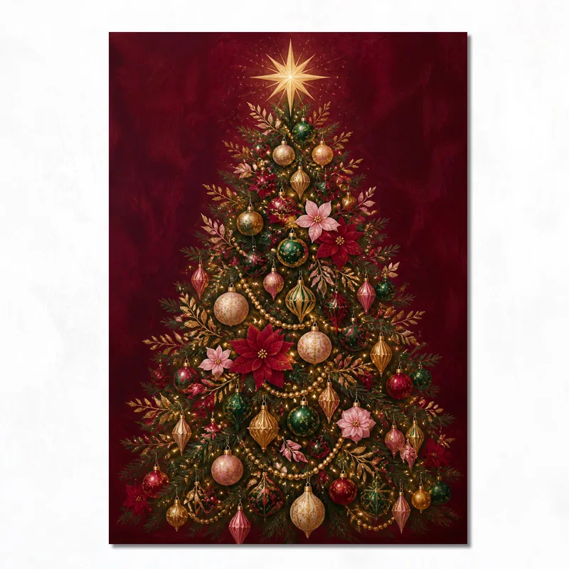 Toile artistique arbre de noël avec ornements