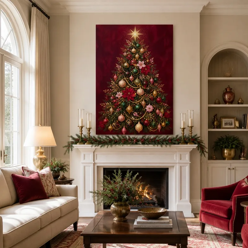 Toile artistique arbre de noël avec ornements