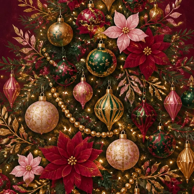 Toile artistique arbre de noël avec ornements