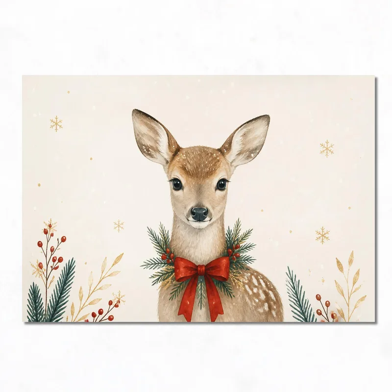 Canvas print deer with holiday wreath