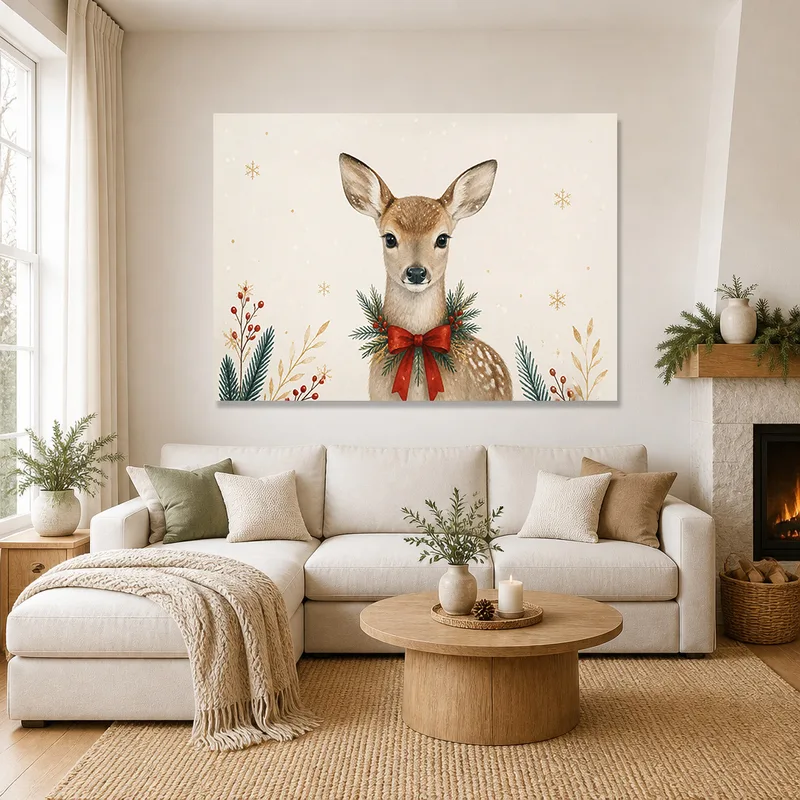 Canvas print deer with holiday wreath