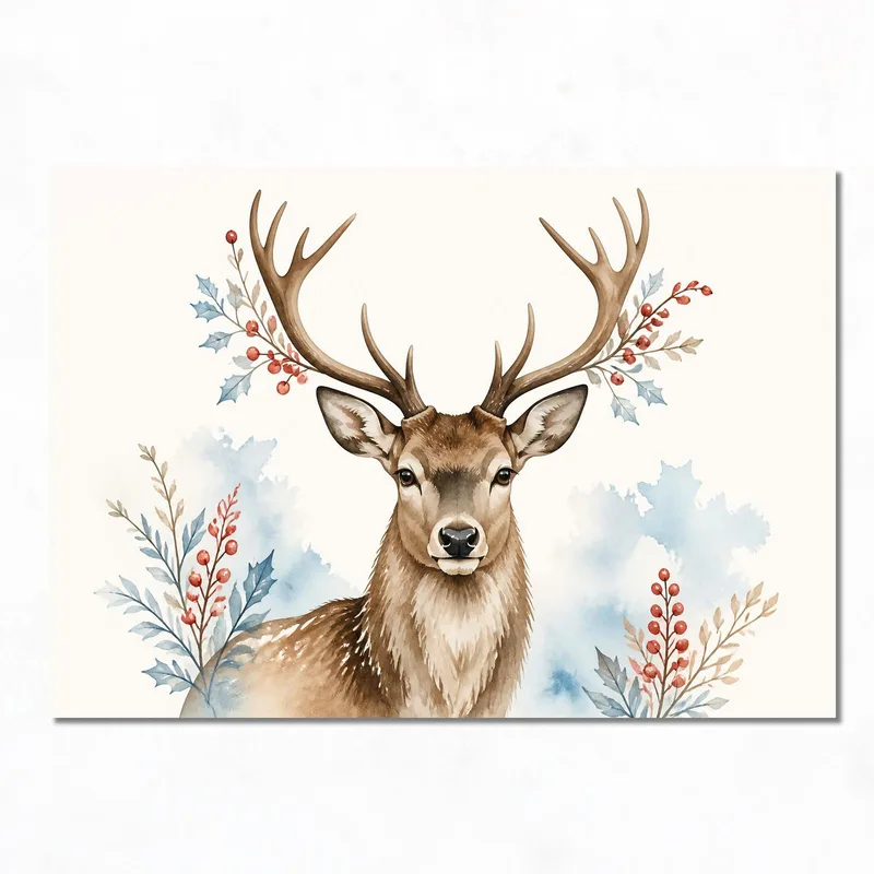 Impression sur toile cerf avec accents floraux