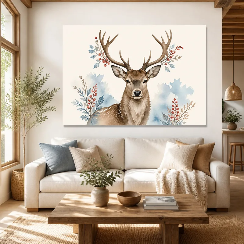 Impression sur toile cerf avec accents floraux