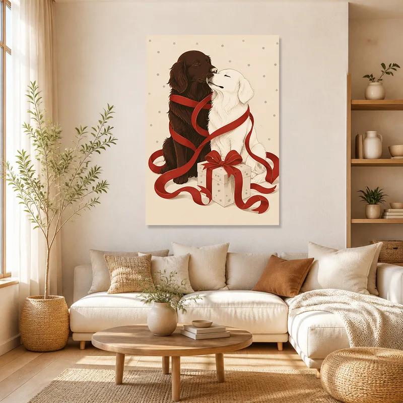 Chiens Aimants avec Ruban tableau moderne