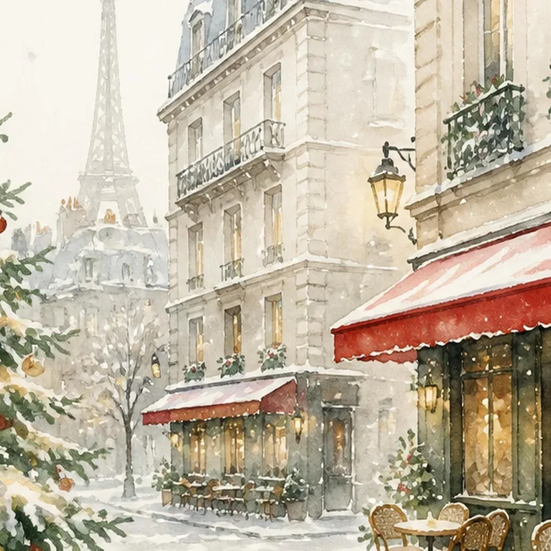 Lienzo artistico escena invernal en las calles de parís