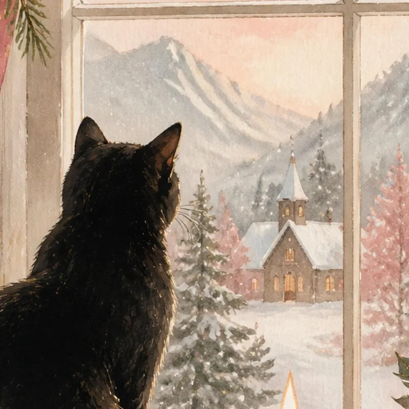 Modern canvas cat by winter window