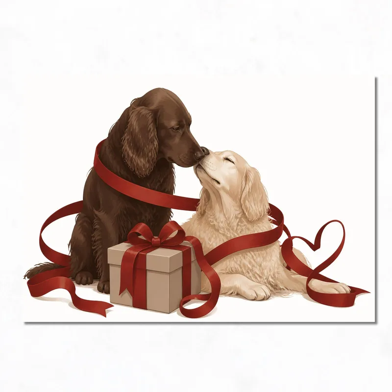 Quadro su tela cani romantici con regalo