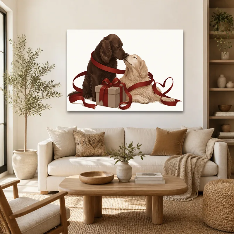 Quadro su tela cani romantici con regalo