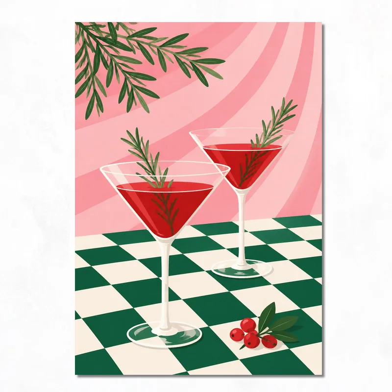 Quadro su tela bicchieri da cocktail con rosmarino