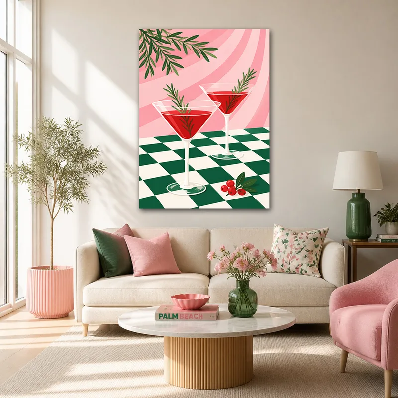 Quadro su tela bicchieri da cocktail con rosmarino