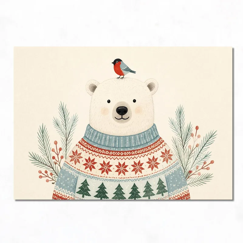 Toile artistique ours avec oiseau