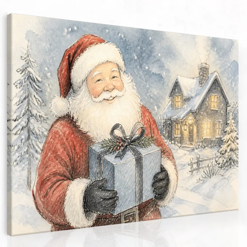 Santa, der ein Geschenk hält modernes wandbild