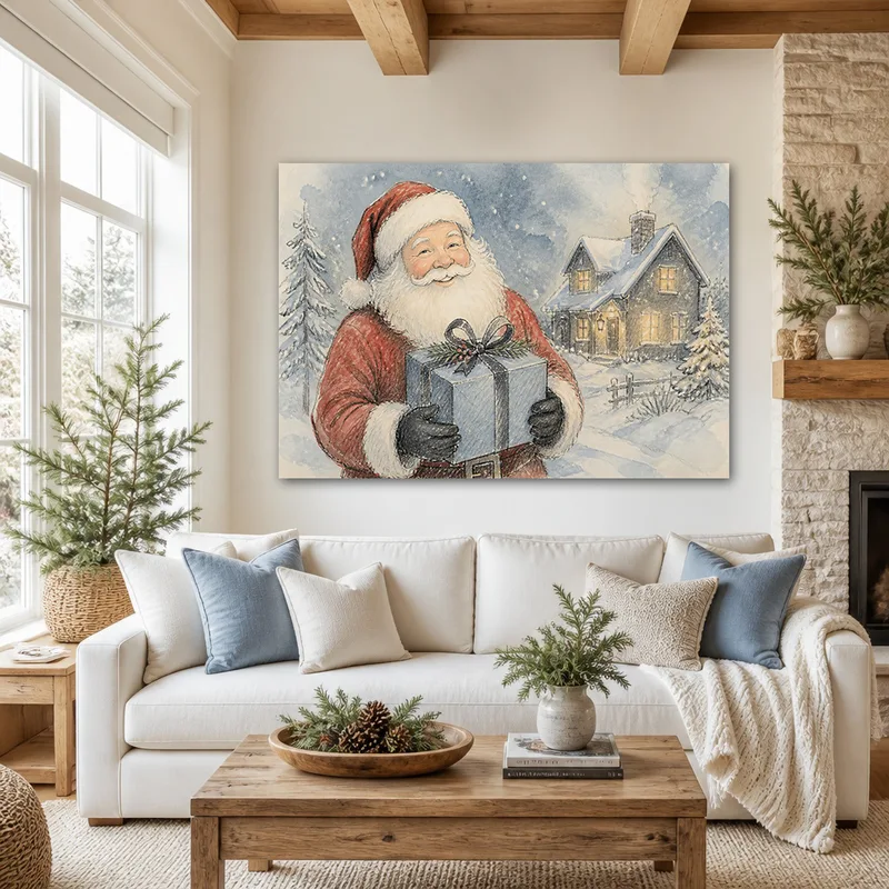 Santa Tenant un Cadeau tableau moderne