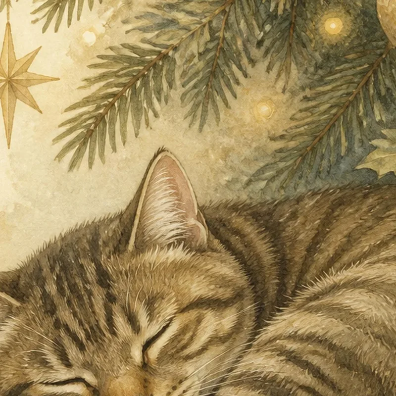 Canvas print sleeping cat under christmas tree