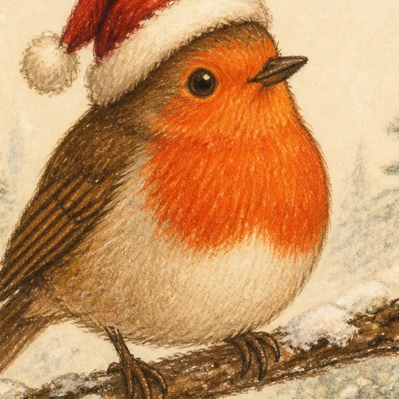 Rouge-gorge avec un Chapeau de Noël tableau sur toile