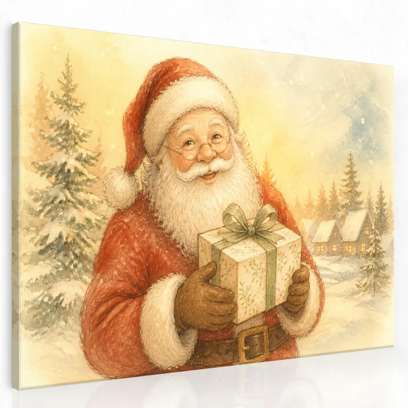 Kunstdruck weihnachtsmann mit geschenk