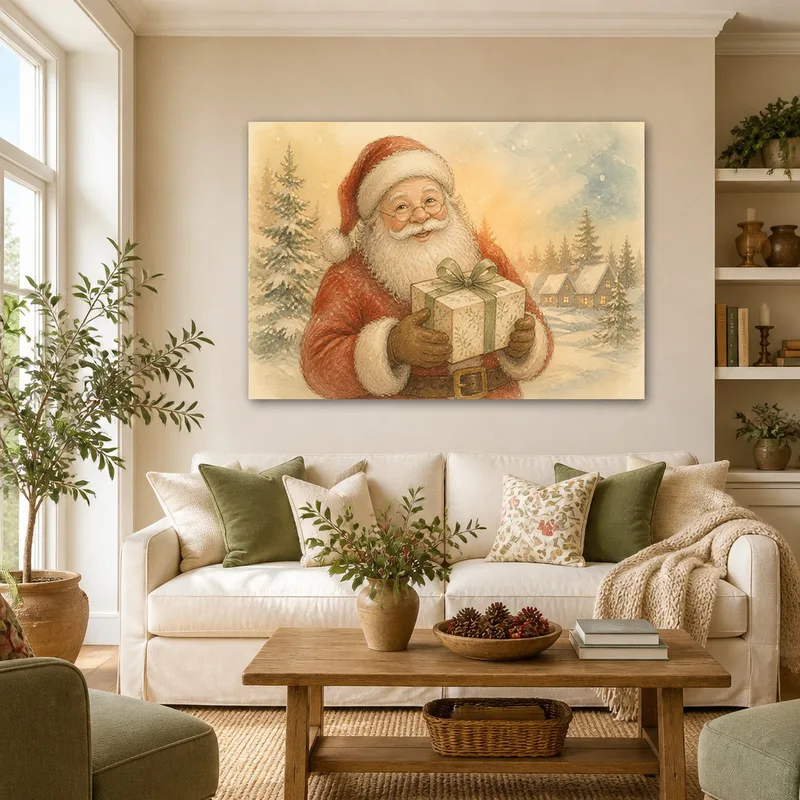 Stampa su canvas babbo natale con regalo