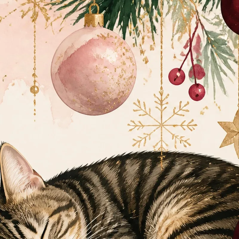 Gato durmiendo con adornos navideños cuadro en lienzo