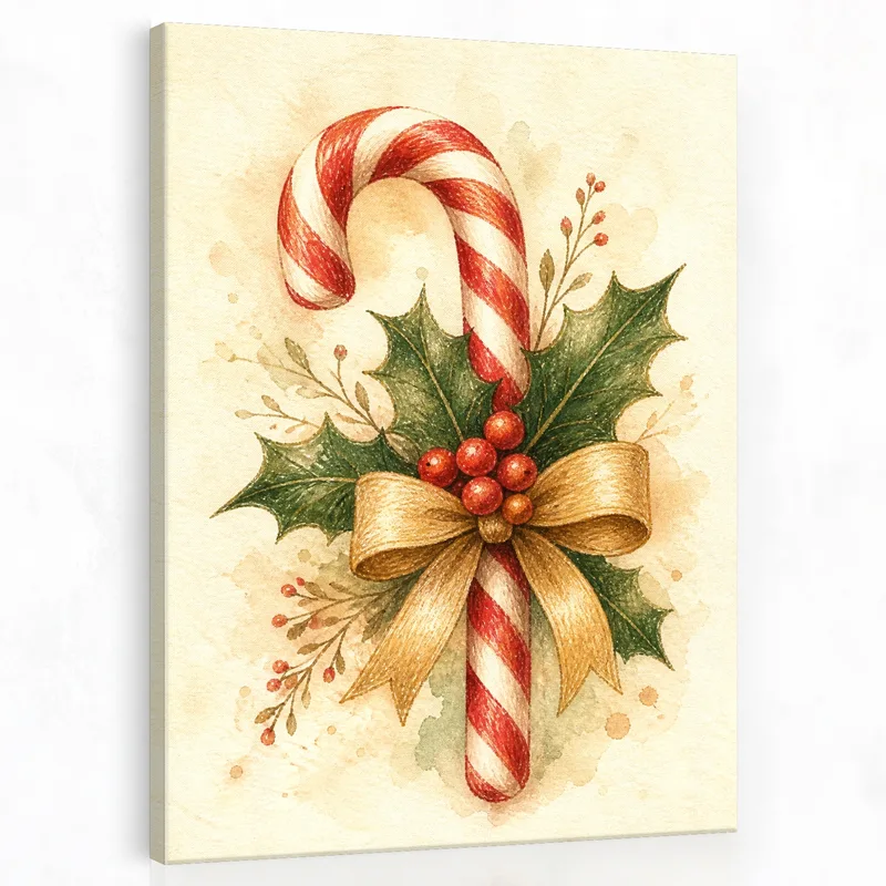 Zuckerstange mit Stechpalme und Schleife modernes wandbild