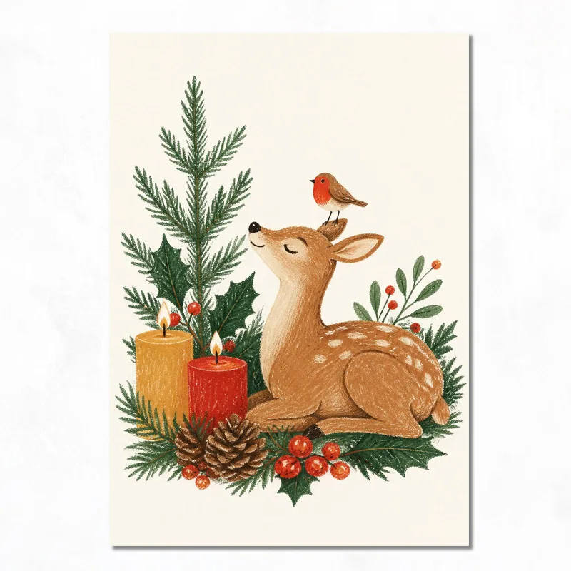 Cervatillo con decoración navideña cuadro en lienzo