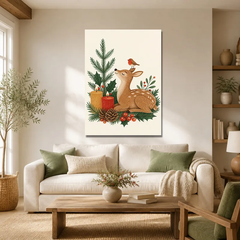 Cervatillo con decoración navideña cuadro en lienzo
