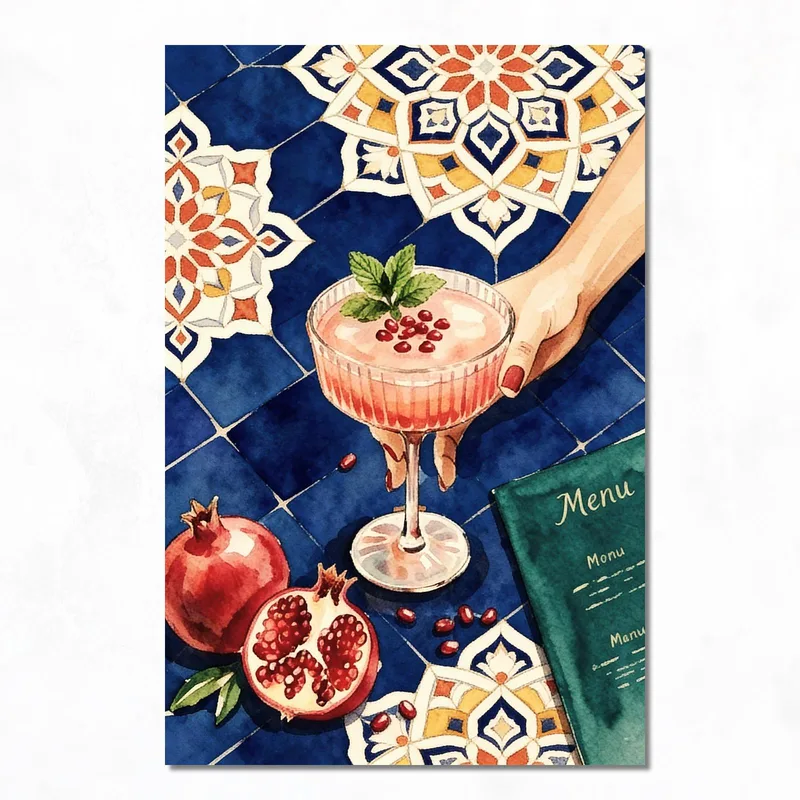 Modern canvas pomegranate cocktail