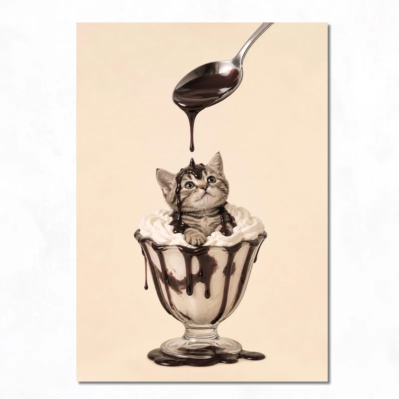 Sundae de gatito lindo cuadro en lienzo