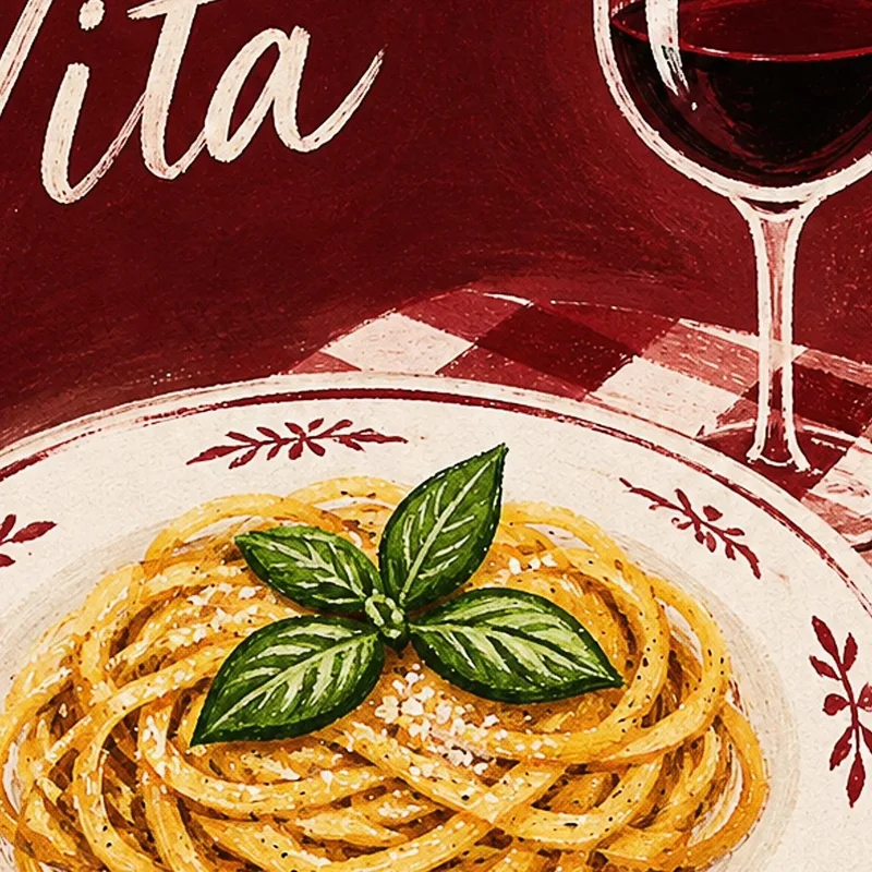 Plat de Pâtes avec Verre de Vin tableau moderne