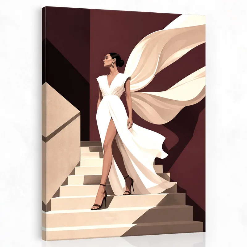 Impresion en lienzo mujer elegante con vestido blanco