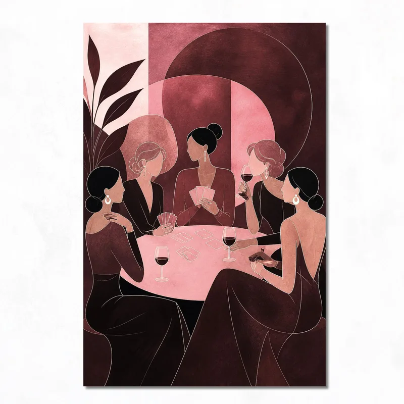 Impresion en lienzo mujeres elegantes en mesa de cartas