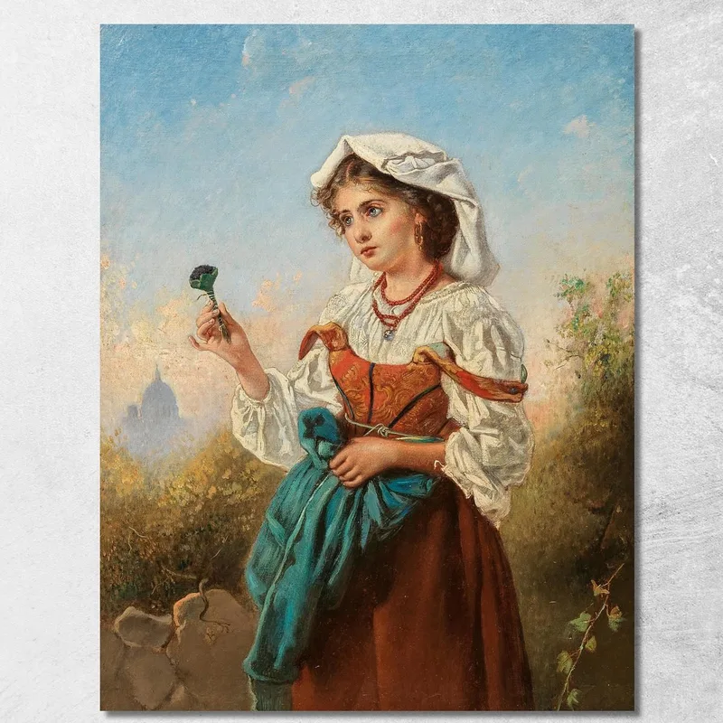 Eine Italienische Veilchenverkäuferin Mit Rom Im Hintergrund Anton Romako drucken auf leinwand