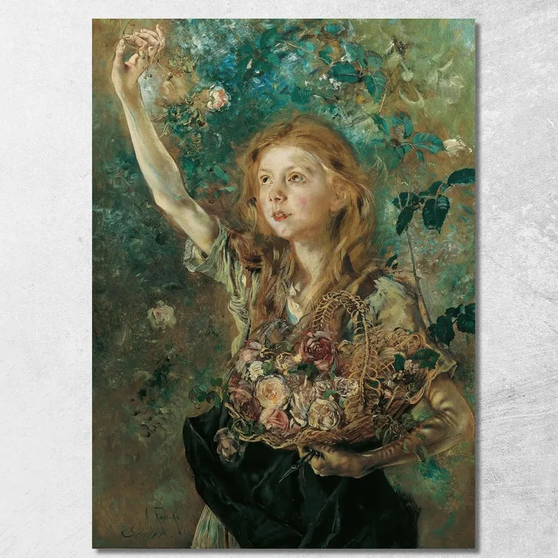 Die Rosenpflückerin Anton Romako drucken auf leinwand