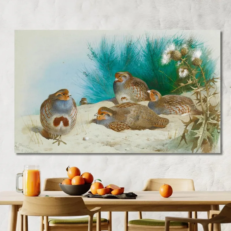 English Partridge With Gorse And Thistles Archibald Thorburn