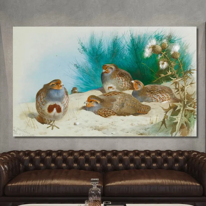 English Partridge With Gorse And Thistles Archibald Thorburn