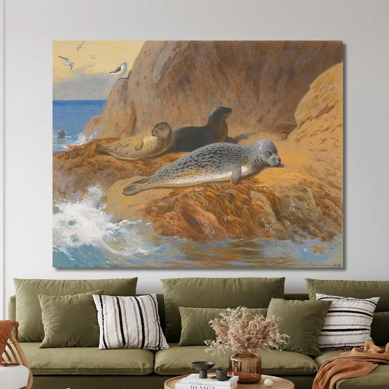 Grey And Harbour Seals At Rest Archibald Thorburn