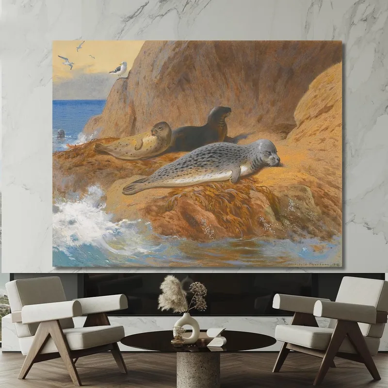 Grey And Harbour Seals At Rest Archibald Thorburn