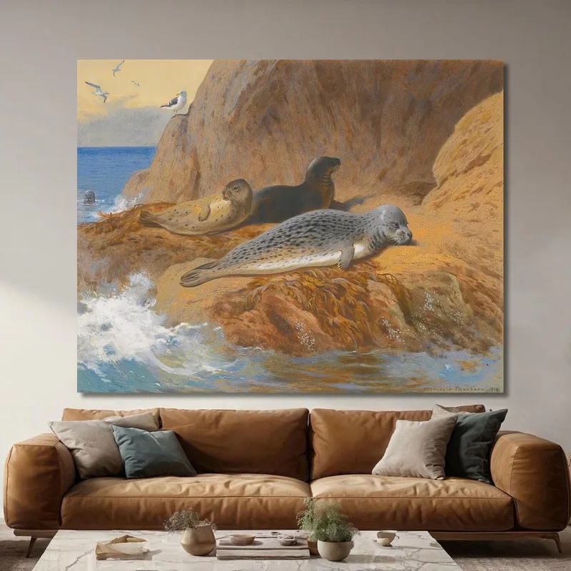 Grey And Harbour Seals At Rest Archibald Thorburn