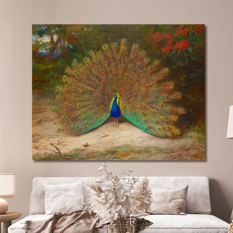 Peacock And Peacock Butterfly Archibald Thorburn