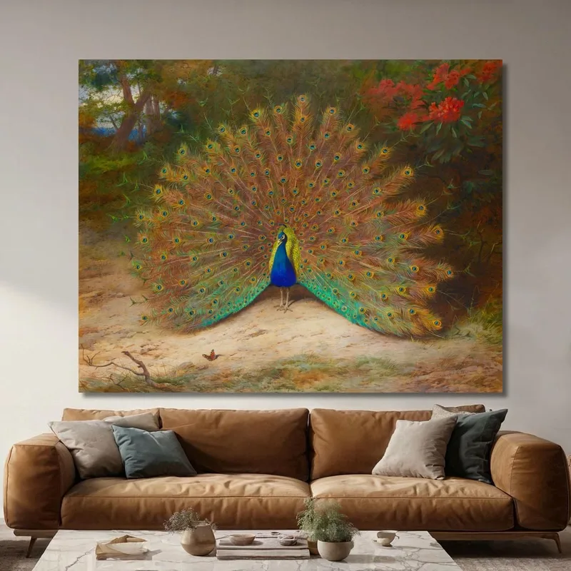 Peacock And Peacock Butterfly Archibald Thorburn